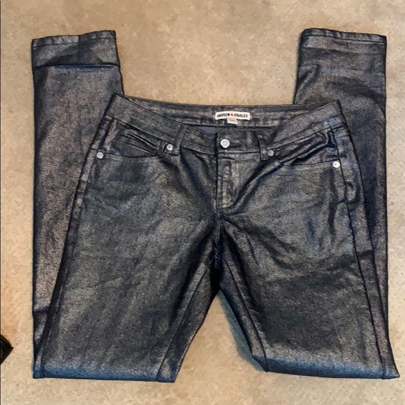 Glitter print button front zipper 5 pocket jeans - Picture 3 of 4